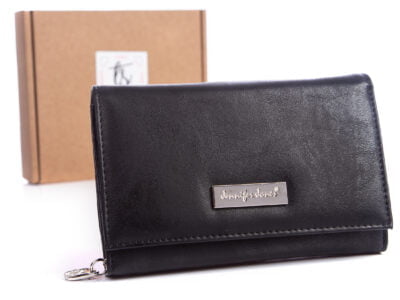 Czarny portfel damski Jennifer Jones 1103 z pudełkiem z eko skóry
