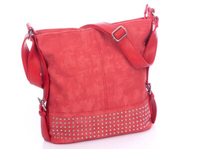 Czerwona torebka damska na ramię z ćwiekami Jennifer Jones - obrazek 2