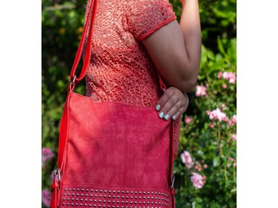 Czerwona torebka damska na ramię z ćwiekami Jennifer Jones - obrazek 12