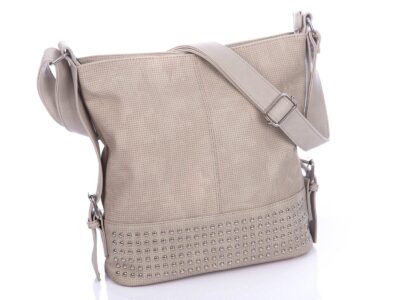 Jasnoszara torebka damska na ramię z ćwiekami Jennifer Jones - obrazek 2