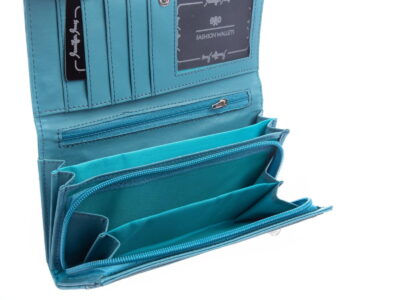 Poziomy duży portfel damski Jennifer Jones turkusowy - obrazek 5
