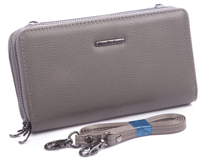Damska portmonetka z odczepianym paskiem na ramię szara Jennifer Jones