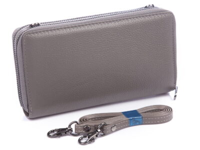 Duża portmonetka damska z paskiem na ramię szara Jennifer Jones - obrazek 3