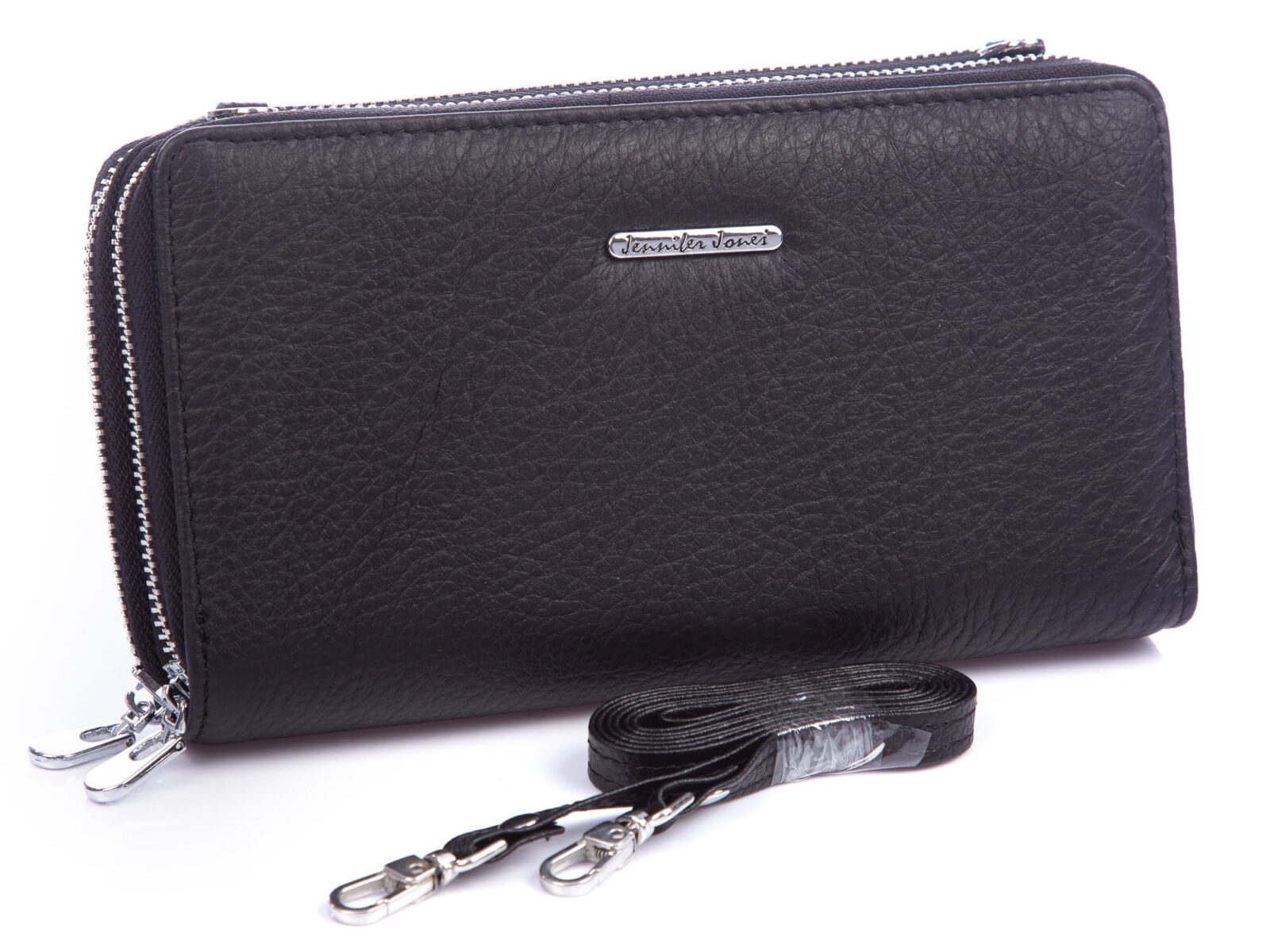 Duży skórzany portfel damski kopertowy z paskiem na ramię odczepianym