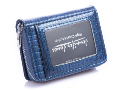 Mały portfel damski niebieski lakierowany z suwakiem Jennifer Jones - obrazek 2