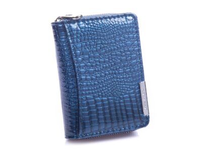 Mały portfel damski niebieski lakierowany z suwakiem Jennifer Jones - obrazek 3