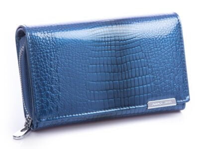 Duży niebieski portfel damski lakierowany kroko Jennifer Jones 5261