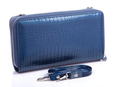 Portfel damski z paskiem na ramię niebieski lakier Jennifer Jones - obrazek 3