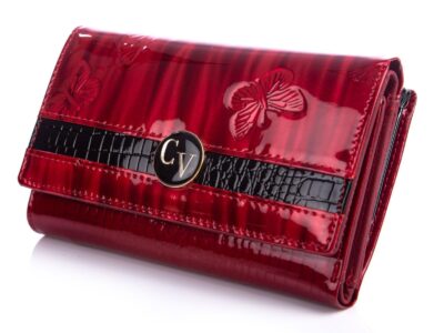 Portfel damski czerwony z czarnym w motyle Cavaldi - obrazek 3