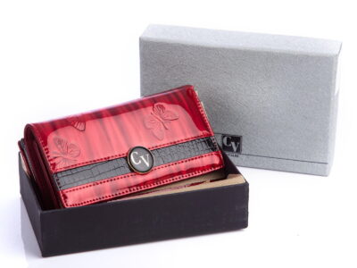 Portfel damski czerwony z czarnym w motyle Cavaldi - obrazek 10