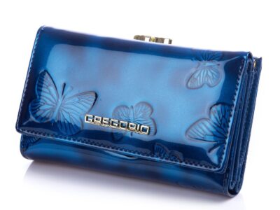 Niebieski portfel damski w motylki lakierowany z biglem Gregorio - obrazek 2