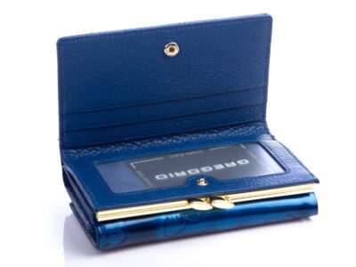 Niebieski portfel damski w motylki lakierowany z biglem Gregorio - obrazek 7