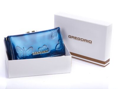 Niebieski portfel damski w motylki lakierowany z biglem Gregorio - obrazek 9