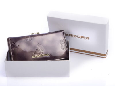 Szary portfel damski w motylki lakierowany z biglem Gregorio - obrazek 3