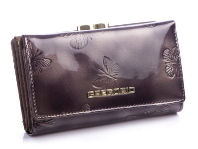 Szary portfel damski z motylkami lakierowany na bigiel Gregorio