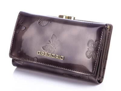 Szary portfel damski w motylki lakierowany z biglem Gregorio - obrazek 2