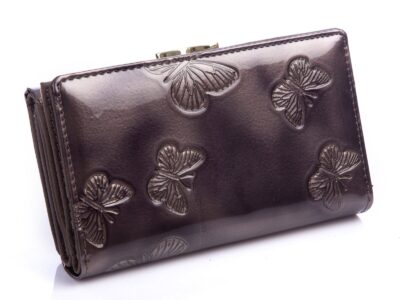 Szary portfel damski w motylki lakierowany z biglem Gregorio - obrazek 4