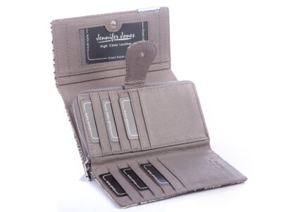 Duży lakierowany portfel damski srebrny z kolorowymi kropeczkami Jennifer Jones - obrazek 7