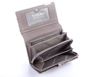 Duży lakierowany portfel damski srebrny z kolorowymi kropeczkami Jennifer Jones - obrazek 8