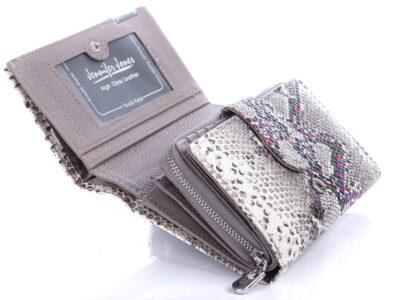 Duży lakierowany portfel damski srebrny z kolorowymi kropeczkami Jennifer Jones - obrazek 9