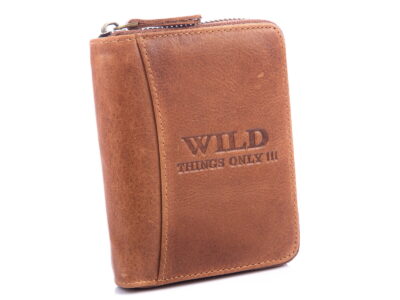 Brązowy skórzany portfel męski zapinany na zamek błyskawiczny RFID WILD - obrazek 2