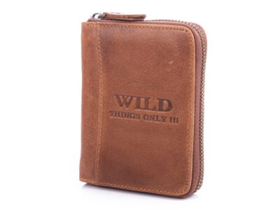 Brązowy skórzany portfel męski zapinany na zamek błyskawiczny RFID WILD - obrazek 3