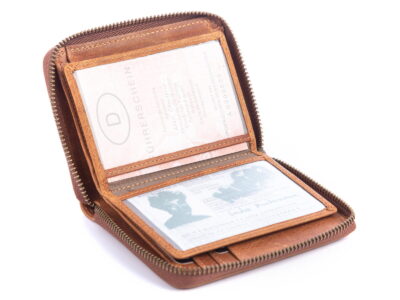 Brązowy skórzany portfel męski zapinany na zamek błyskawiczny RFID WILD - obrazek 7