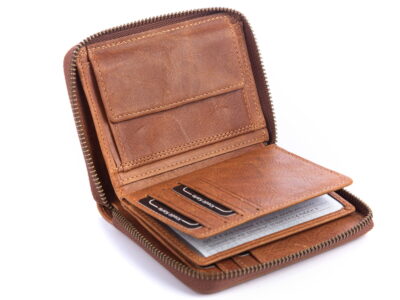Brązowy skórzany portfel męski zapinany na zamek błyskawiczny RFID WILD - obrazek 8