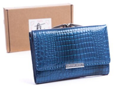 Średni niebieski portfel damski z biglem Jennifer Jones 5282 w pudełku