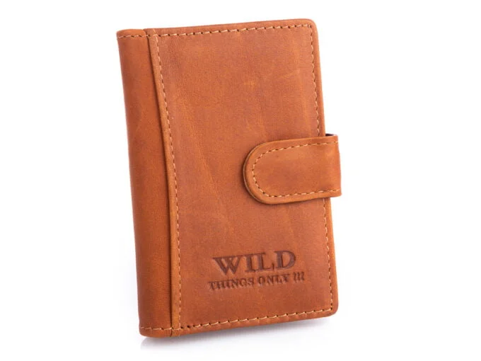 Skórzane etui męskie na karty jasnobrązowe WILD