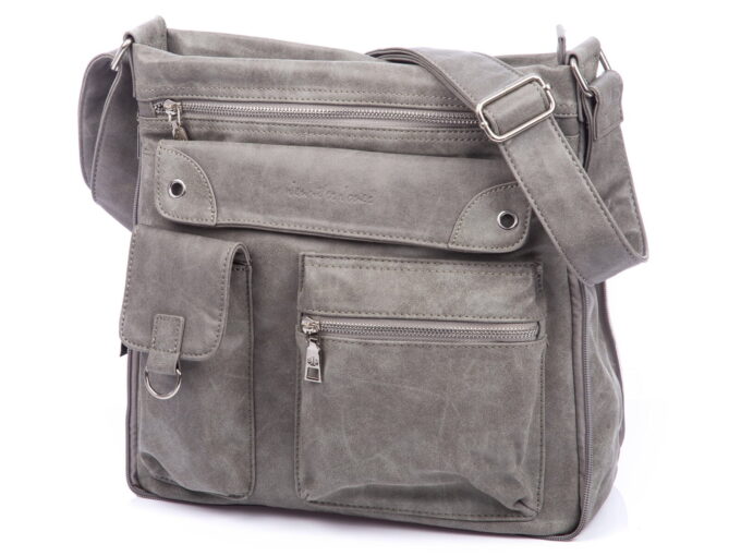 Szara poszerzana torba damska z eko skóry Jennifer Jones