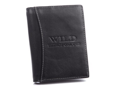 Czarny skórzany portfel męski pionowy WILD