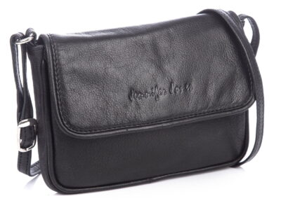 Mała czarna skórzana torebka damska z klapką Jennifer Jones