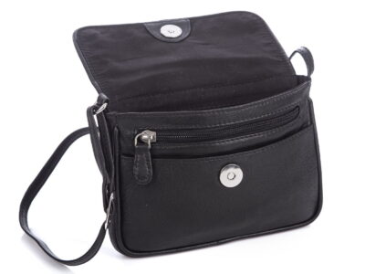 Mała czarna skórzana torebka damska z klapką Jennifer Jones - obrazek 4