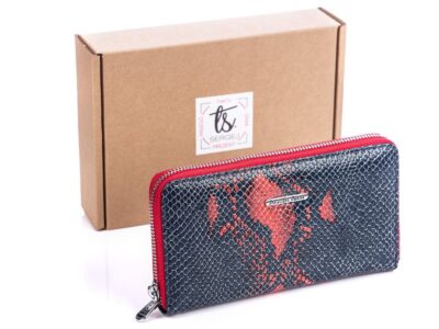 Portfel damski granatowo czerwony wąż Jennifer Jones 5295 w pudełku