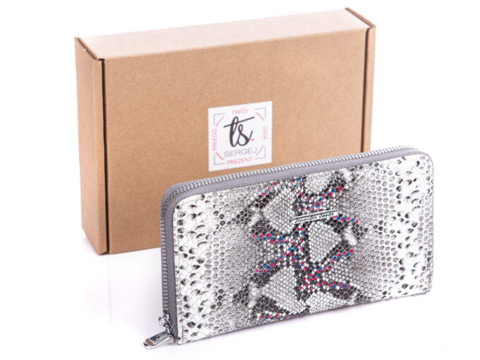 Srebrno różowy portfel kopertowy Jennifer Jones 5295 z pudełkiem