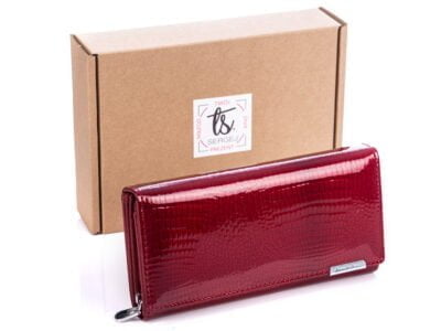 Czerwony portfel damski Jennifer Jones 5288 z pudełkiem na prezent