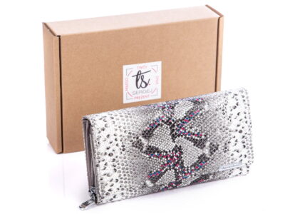 Srebrny portfel damski z różowymi kropeczkami z pudełkiem Jennifer Jones