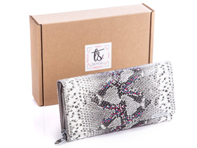 Srebrny portfel damski z różowymi kropeczkami z pudełkiem Jennifer Jones