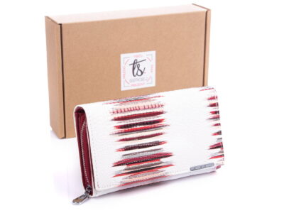 Biało czerwony portfel damski duży w pudełku Jennifer Jones 5261