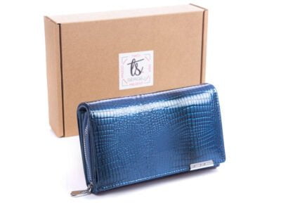 Niebieski lakierowany portfel damski w pudełku Jennifer Jones 5261