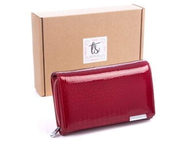 Duży czerwony portfel damski lakierowany Jennfier Jones 5261 z pudełkiem