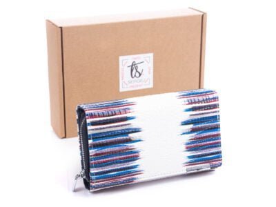 Duży biało niebieski portfel damski Jennifer Jones 5261 w pudełku