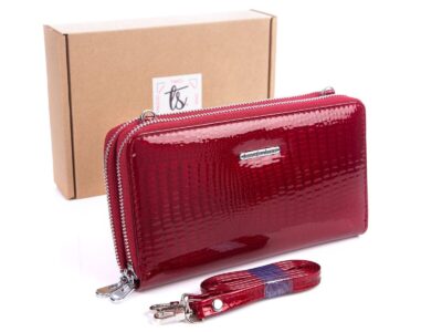 Duży 2 komorowy czerwony portfel damski z paskiem na ramię Jennifer Jones 5276