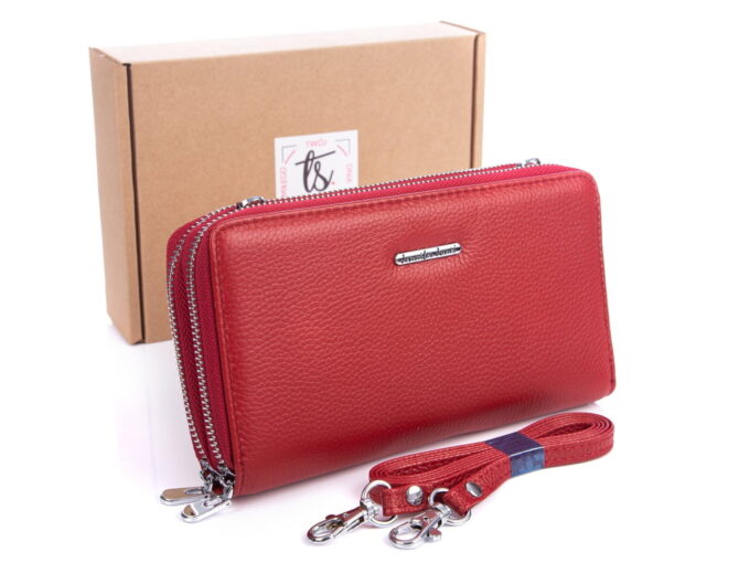 Czerwony duży portfel kopertowy z paskiem na ramię Jennifer Jones 5276
