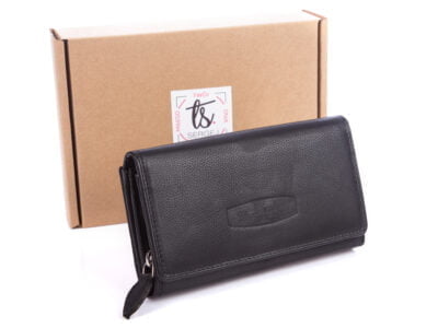Duży czarny portfel damski z miękkiej skóry naturalnej w pudełku Money Maker 12137B