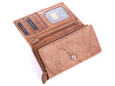 Portfel damski skórzany jasnobrązowy z zabezpieczeniem rfid Money Maker - obrazek 5