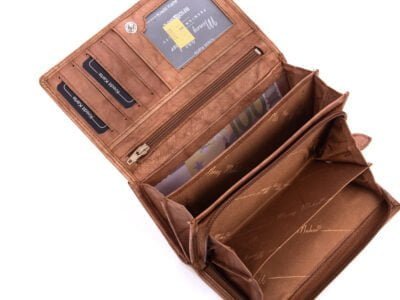 Portfel damski skórzany jasnobrązowy z zabezpieczeniem rfid Money Maker - obrazek 7