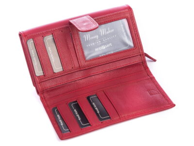 Portfel damski skórzany czerwony z zabezpieczeniem rfid Money Maker - obrazek 4