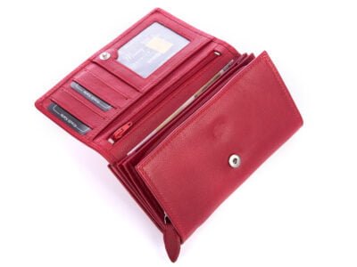 Portfel damski skórzany czerwony z zabezpieczeniem rfid Money Maker - obrazek 5